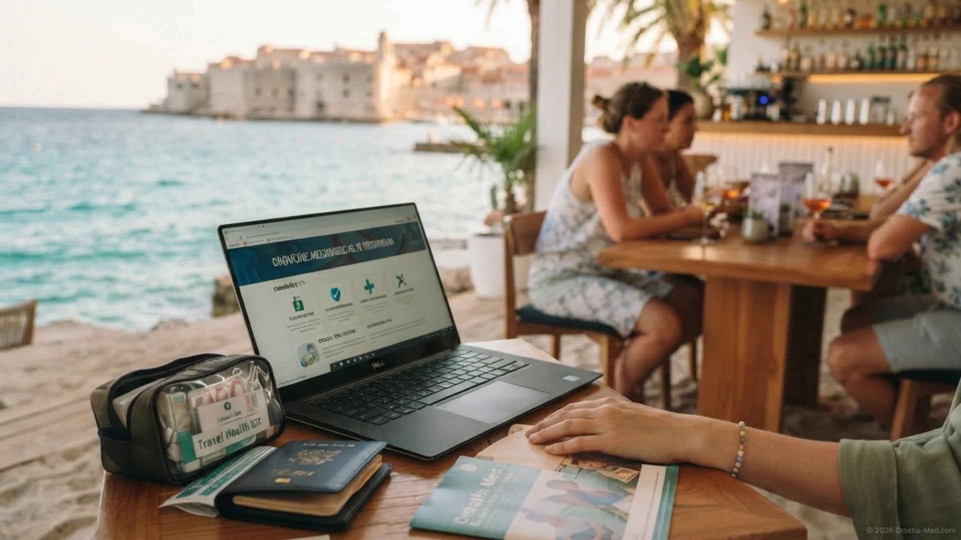 Tourist reviewing a digital healthcare dashboard
